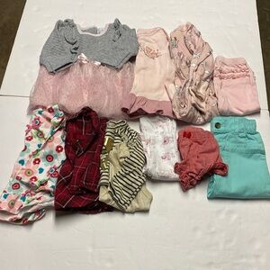 Baby Girl 10 items 6-9 month Clothing Bundle pants shirts pjs short Dress Onesie